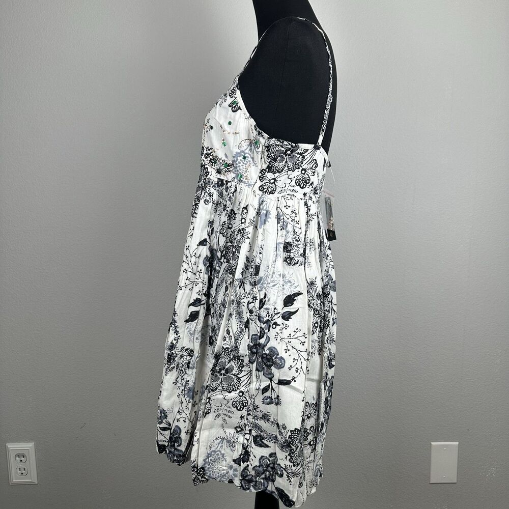 Chaudry KC Babydoll Mini Dress Size Large Sequin Pleated Bubble Hem Cottage Boho - Picture 7 of 15